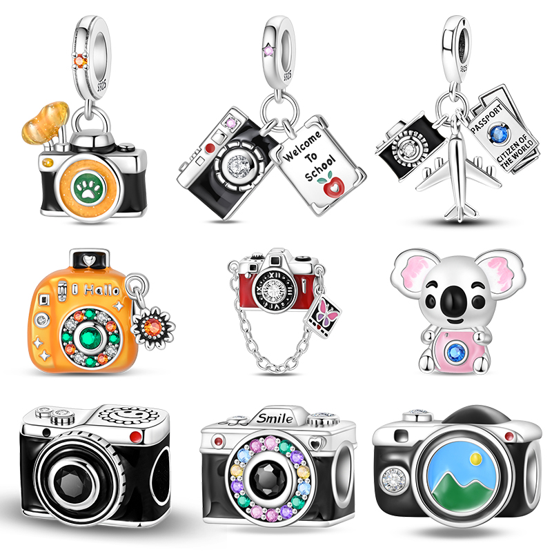 Travel Accessories On Plane - 925 Sterling Zilver Vintage Camera Charms